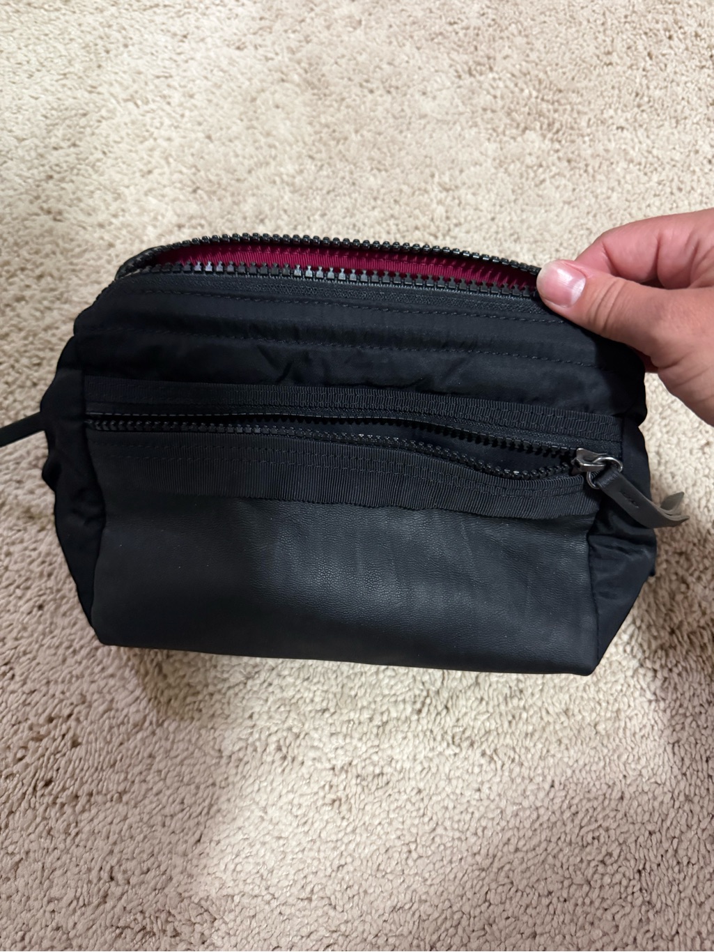 Lululemon Athletica Black Travel Toiletry Bag With Burgundy Interior